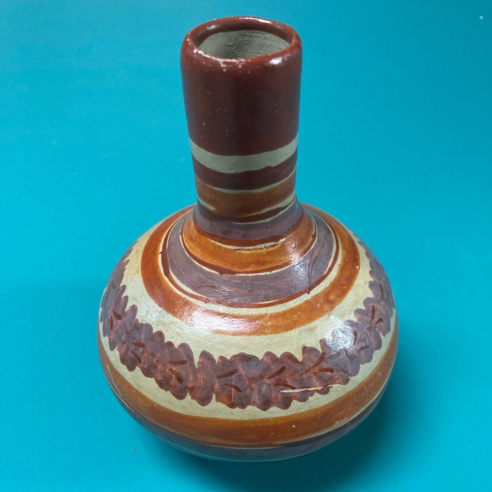 Vintage Mexican Folk Art Pottery, Bulbous Vase